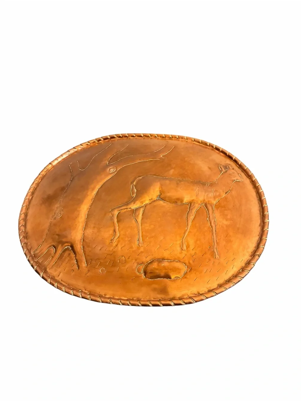 Vintage Copper Repousse Deer Wall Plaque Oval Hammered Metal Wildlife Art